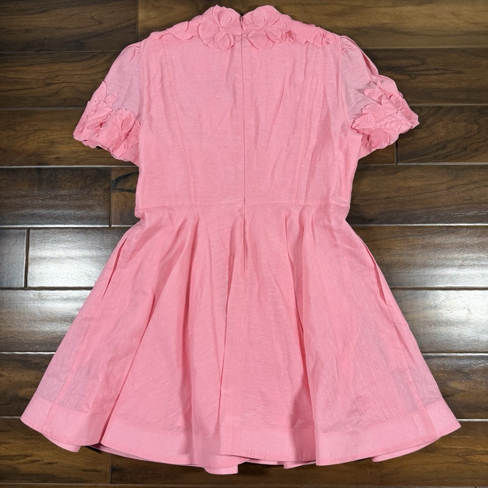 Antonio Melani‎ Women's Size 14 Pink Taffy Floral Appliqué Iris Linen Mini Dress - Picture 7 of 13